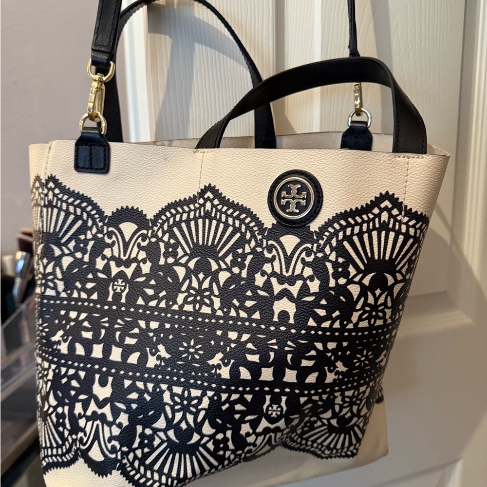 Tory Burch Black and Cream Tote Bag
